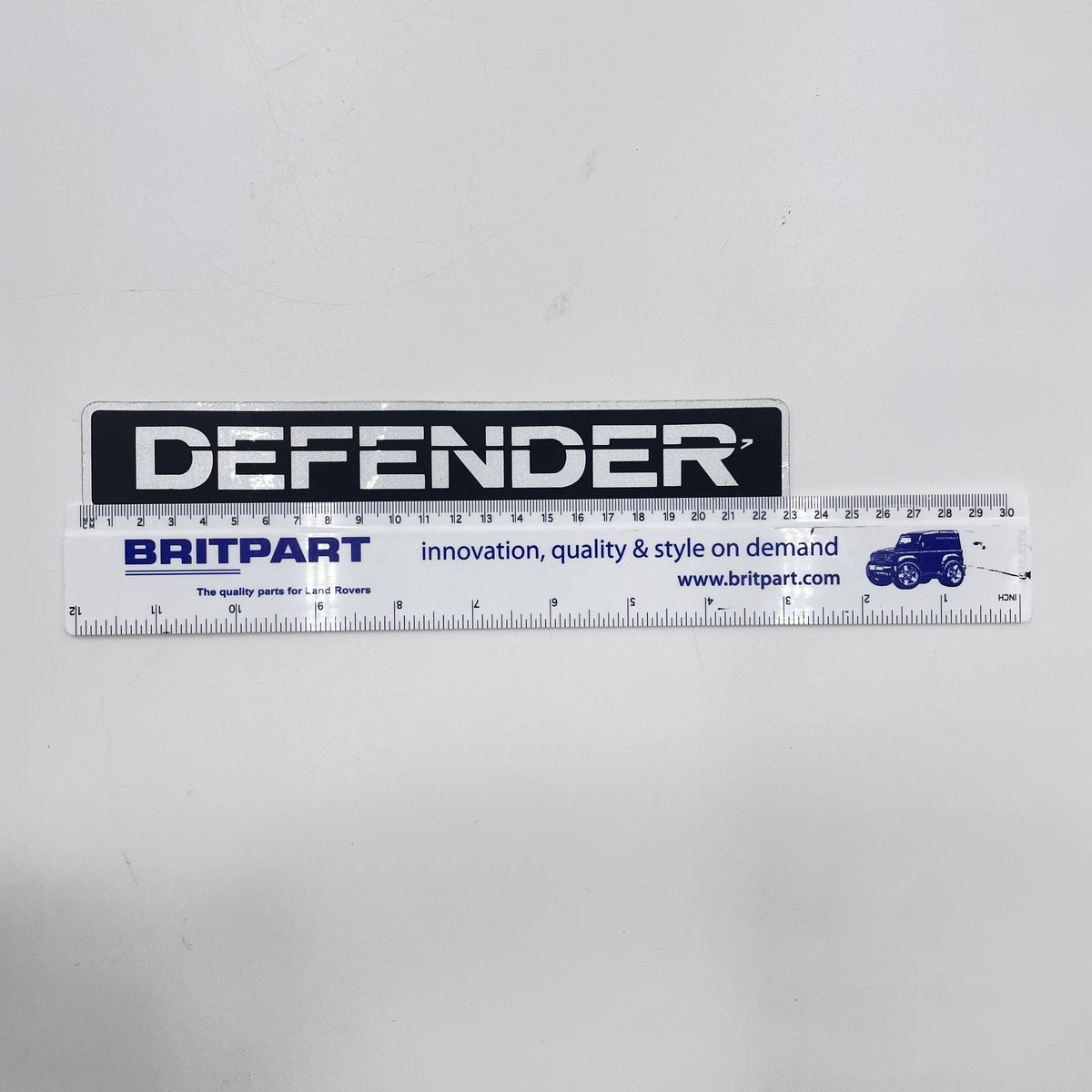 LR DEFENDER Front or Rear Emblem Sticker Silver/Black 9x1.5in / 230x37mm