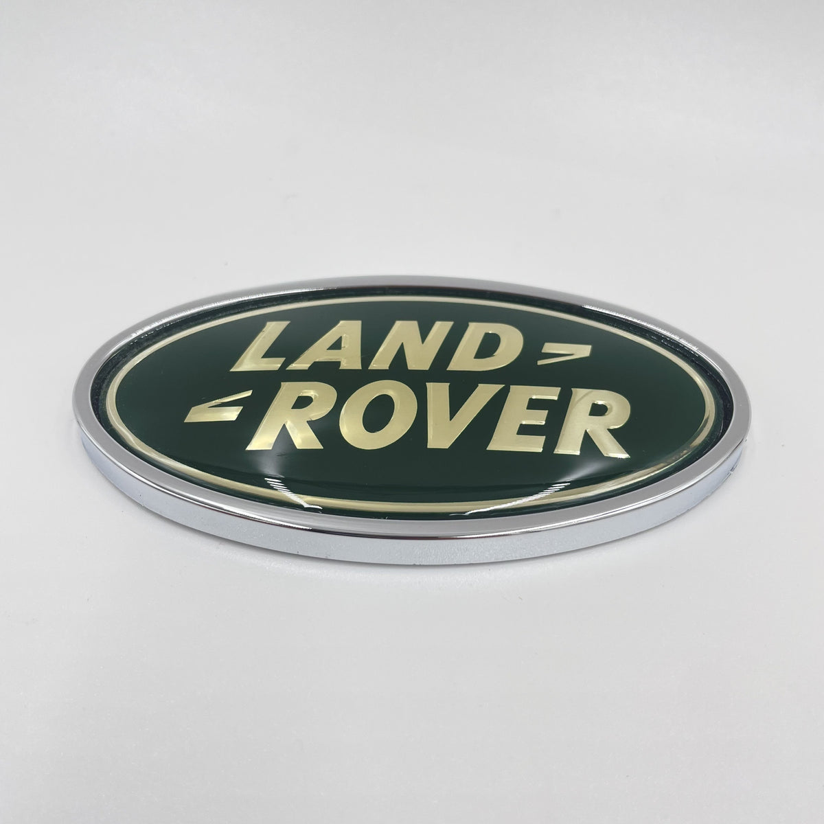 Land Rover Oval Badge Silver Letters on Green Background on Silver Plate 90*50mm DAH100680S