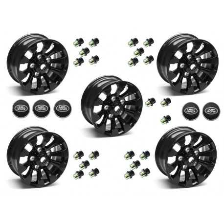 Set of Five (5) - 16'' Black Sawtooth Alloy Wheel Part LR025862 With Lugs & Caps