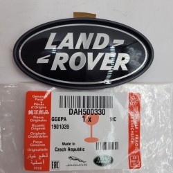 Land Rover logo rear body oval badge black on silver part DAH500330 Genuine