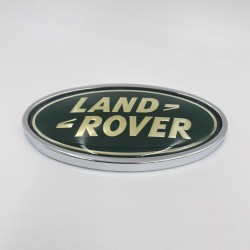 Land Rover Oval Badge Silver Letters on Green Background on Silver Plate 90*50mm DAH100680S