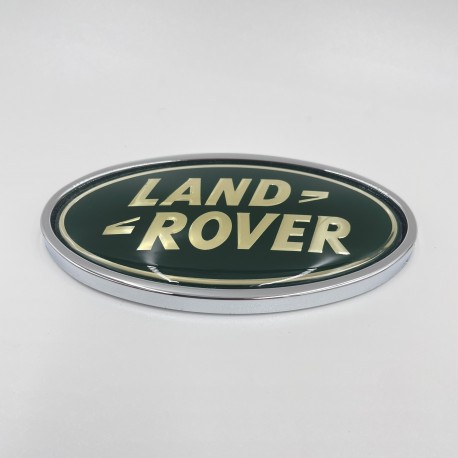 Land Rover Oval Badge Silver Letters on Green Background on Silver Plate 90*50mm DAH100680S