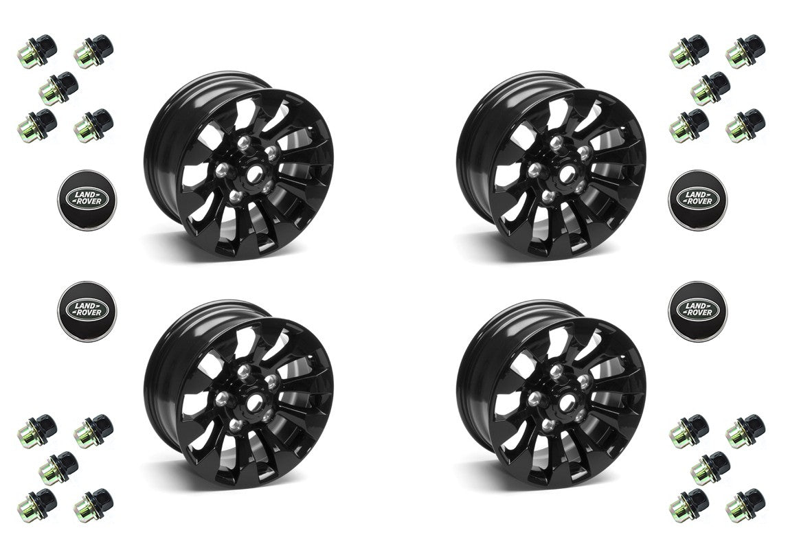 Set of Four (4) - 16'' Black Sawtooth Alloy Wheel Part LR025862 With Lugs & Caps