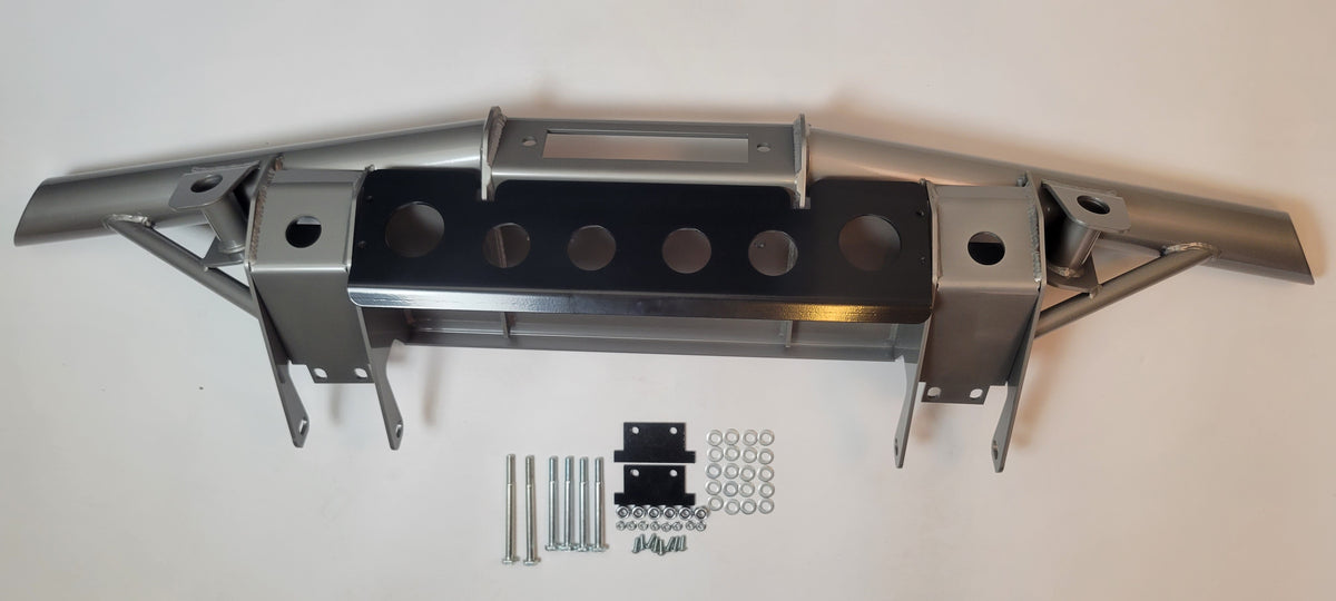 LR DEFENDER Tubular Winch Bumper With A Bar Frame With Silver Skid Plate LRB804