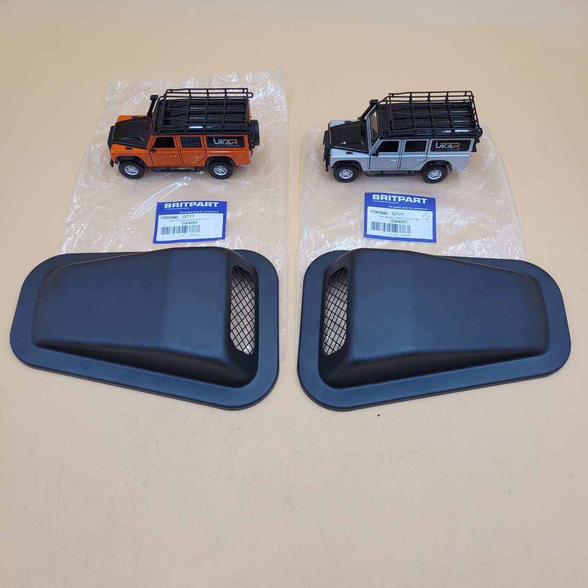 Land Rover Defender Raised Wing Top Air Intake Grill Black Metal DA4000 / DA4001
