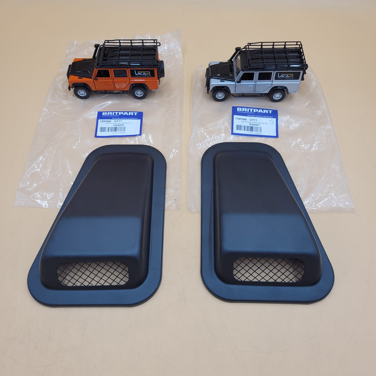 Land Rover Defender Raised Wing Top Air Intake Grill Black Metal DA4000 / DA4001