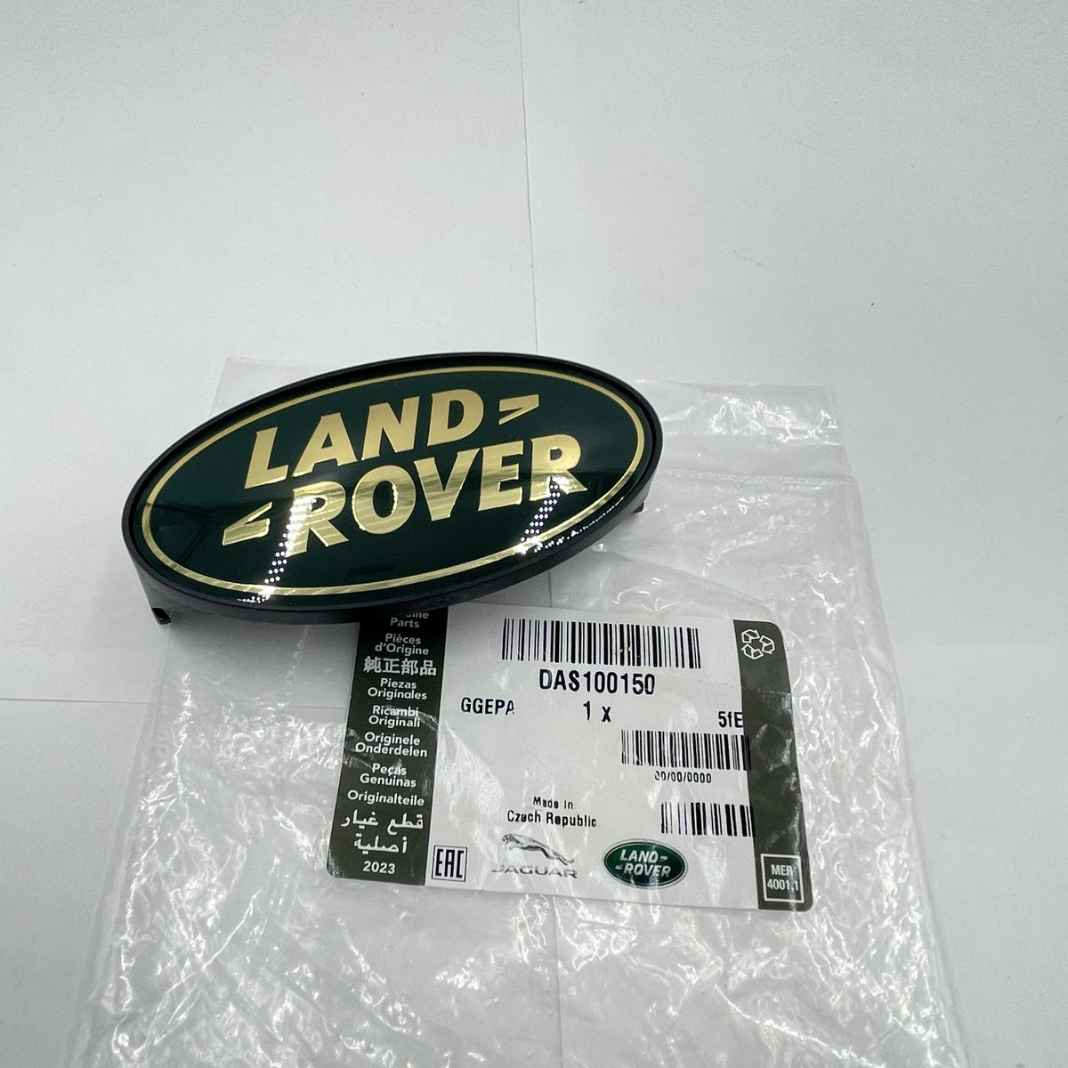 R DEFENDER -16 FRONT GRILL BADGE GREEN/GOLD 3.5in/8.5mm DAS100150LR