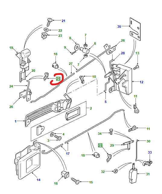 Defender 90 / 110 / 130 clip set 5 linkage door lock genuine Land Rover BYC500050