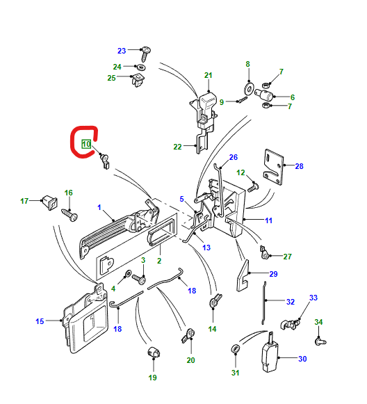 Defender 90 / 110 / 130 clip set 5 linkage door lock genuine Land Rover BYC500050